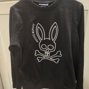 Psycho Bunny Black Gresham Crewneck with Skull Bunny Graphic